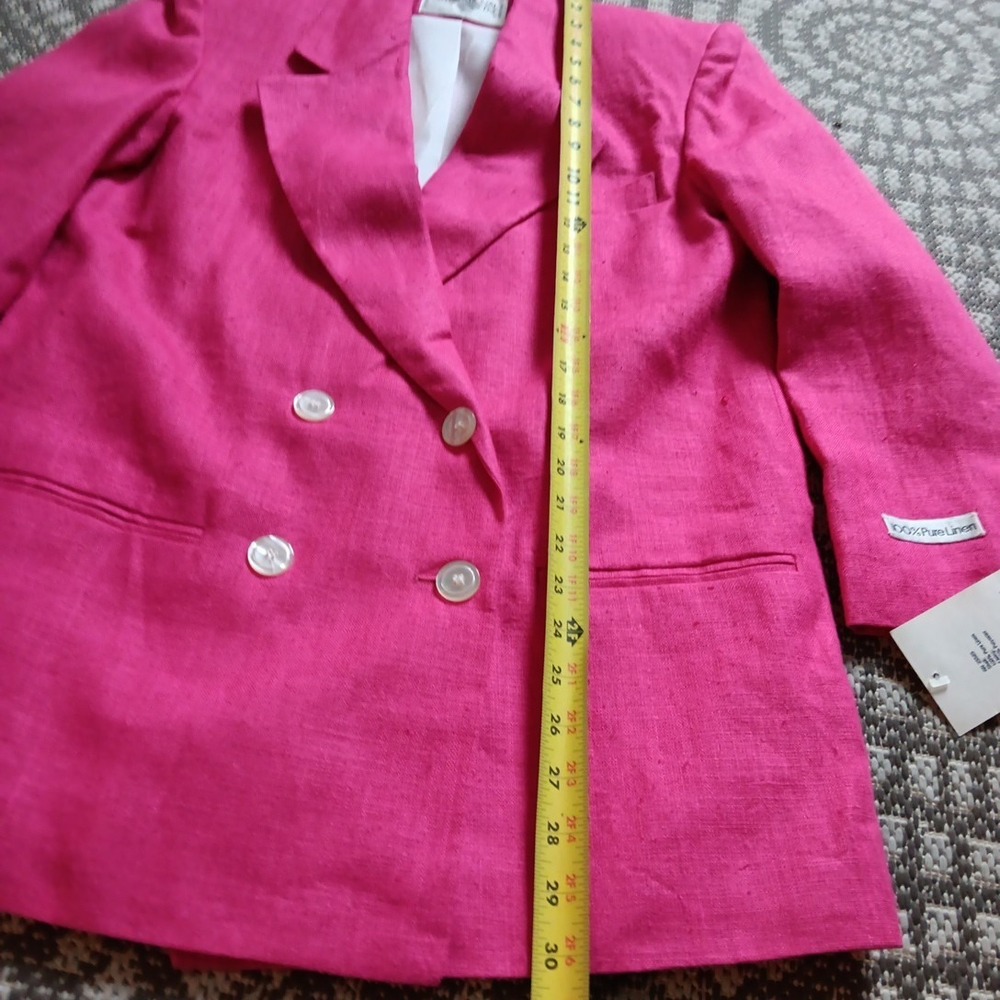 80s Vintage International Scene Hot‎ Pink Linen Blazer Sz 6 Double-Breasted Work - Picture 10 of 13